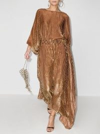 Taller Marmo metallic stripe print asymmetric dress | gold tone party dresses | evening glamor | glamorous occasion outfits