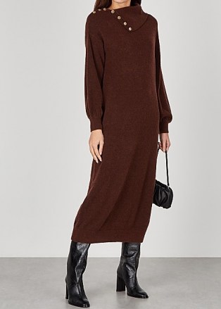BYTIMO Brown wool-blend jumper dress / winter knitwear / chic knitted dresses - flipped