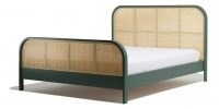 CANE QUEEN BED – frame is constructed of solid ash wood and inlayed with woven cane