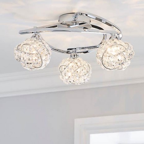 Cecilie 3 Light Crystal Semi-Flush Ceiling Fitting – chrome plated finish, this semi-flush fitting features three lights with decorative crystal glass shade and curling arms - flipped