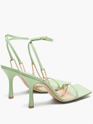 BOTTEGA VENETA Green chain-strap leather sandals ~ strappy square toe heels