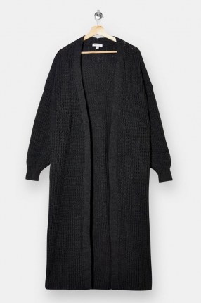 Topshop Charcoal Grey Maxi Knitted Cardigan | longline cardigans - flipped