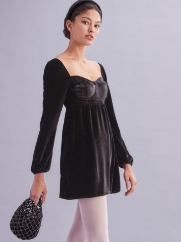 REFORMATION Chestnut Dress ~ black velvet babydoll dresses - flipped