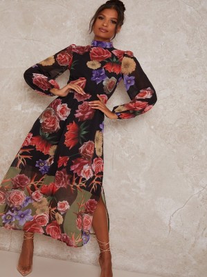 Chi Chi Bevin Dress ~ high neck floral dresses - flipped