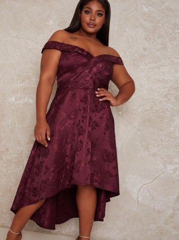 Chi Chi Curve Aliciya Dress ~ purple plus size party dresses ~ bardot occasionwear ~ off the shoulder - flipped