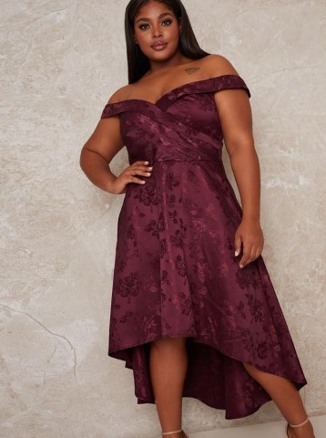 Chi Chi Curve Aliciya Dress ~ purple plus size party dresses ~ bardot occasionwear ~ off the shoulder