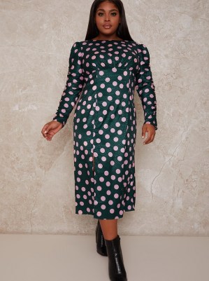 Chi Chi Curve Cozette Dress ~ plus size fashion ~ green spot print dresses - flipped