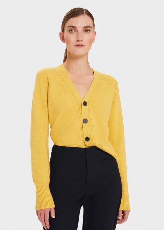 HOBBS CHLOE CARDIGAN WITH ALPACA – yellow V-neck front button cardigans - flipped