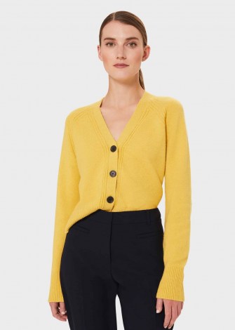 HOBBS CHLOE CARDIGAN WITH ALPACA – yellow V-neck front button cardigans