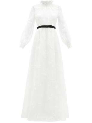 ERDEM Clementine floral-embroidered organza gown ~ romantic white sheer sleeve high neck gowns ~ luxury occasion dresses ~ wedding ~ bridal - flipped