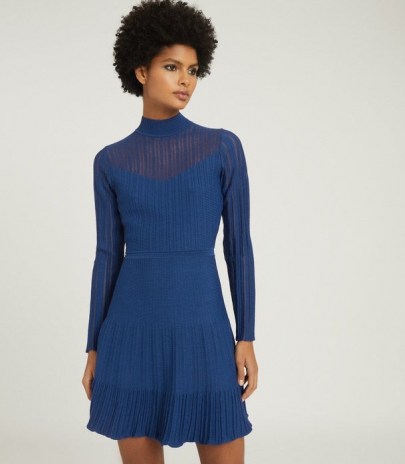 REISS CLEMMY SHEER STRIPE KNITTED DRESS BLUE ~ chic winter dresses