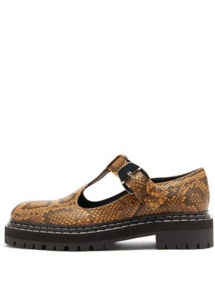 PROENZA SCHOULER Combat tread-sole python-print leather loafers ~ chunky snake effect t-bar shoes - flipped
