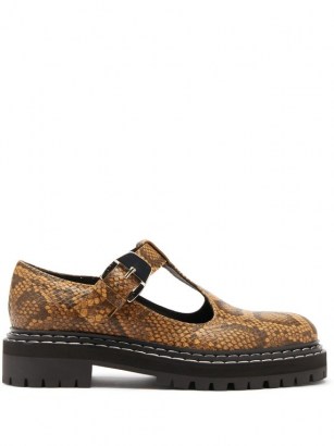PROENZA SCHOULER Combat tread-sole python-print leather loafers ~ chunky snake effect t-bar shoes