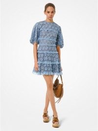 MICHAEL MICHAEL KORS Corded Lace Ruffled Dress ~ blue romantic style dresses