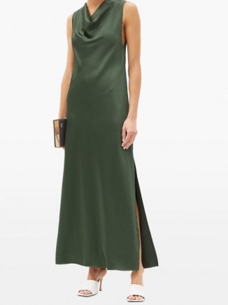 MARINA MOSCONE Cowl-neck satin dress ~ green draped neck evening dresses