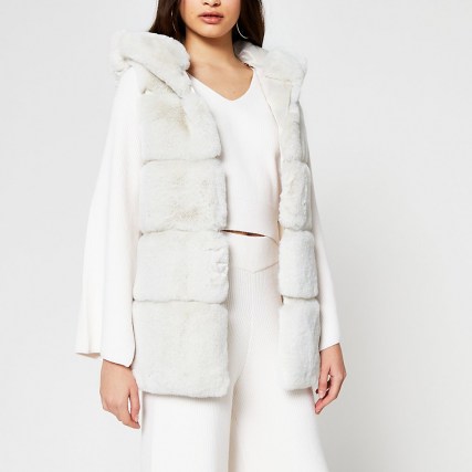RIVER ISLAND Cream faux fur hooded gilet ~ luxe style pelted gilets ~ casual winter outerwear - flipped