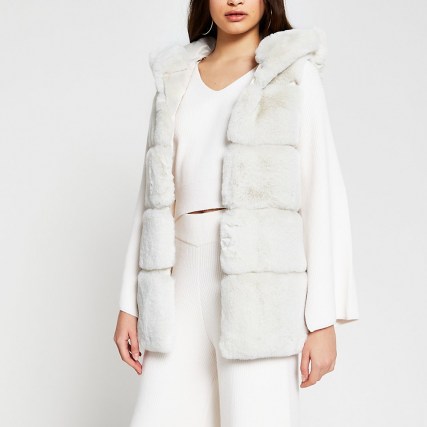 RIVER ISLAND Cream faux fur hooded gilet ~ luxe style pelted gilets ~ casual winter outerwear