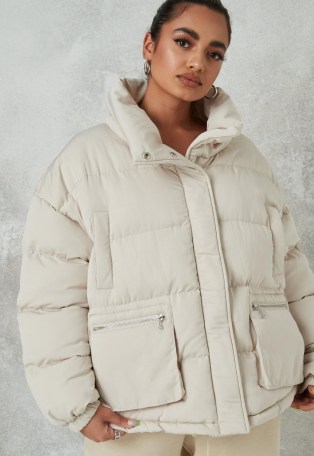 MISSGUIDED cream zip pocket puffer coat ~ padded winter coats