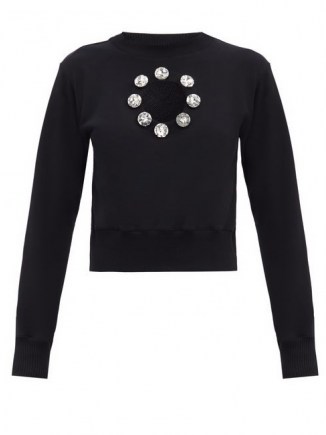 CHRISTOPHER KANE Crystal organic-cotton jersey sweatshirt | front cut out sweatshirts | black embellished sweat tops - flipped