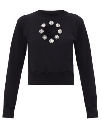 CHRISTOPHER KANE Crystal organic-cotton jersey sweatshirt | front cut out sweatshirts | black embellished sweat tops