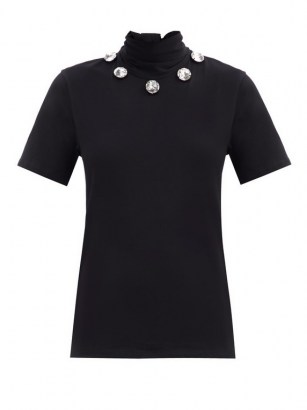 CHRISTOPHER KANE Crystal tie-neck organic cotton-jersey T-shirt | chic meets glamour | embellished high neck tops - flipped