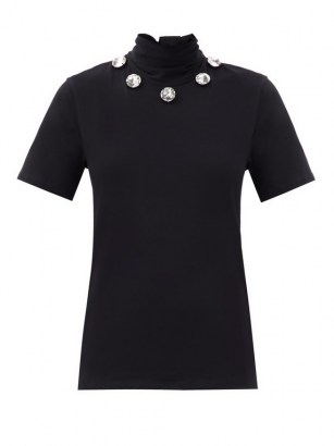 CHRISTOPHER KANE Crystal tie-neck organic cotton-jersey T-shirt | chic meets glamour | embellished high neck tops