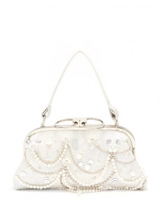 ERDEM Crystal-embellished floral-brocade clutch bag ~ white occasion bags ~ vintage style glamour
