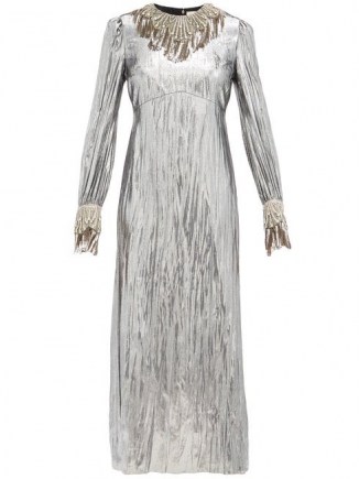 GUCCI Crystal-embellished lamé dress ~ metallic-silver event wear ~ glamorous vintage look evening dresses - flipped