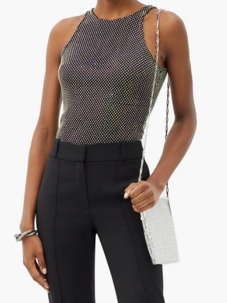 DAVID KOMA Crystal-embellished mesh top / sparkly sleeveless tops
