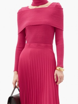 THEBE MAGUGU Cutout roll-neck ribbed wool sweater in pink ~ bright cut out jumpers