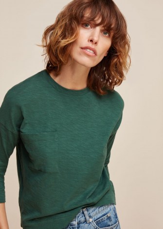 WHISTLES COTTON POCKET TOP ~ casual green crew neck tops - flipped