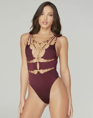 Agent Provocateur Davine Swimsuit ~ glamorous burgundy swimsuits ~ cut out swimwear - flipped
