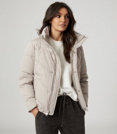 REISS DAX SHORT PUFFER JACKET WITH SIDE ZIP STONE / stylish casual jackets - flipped
