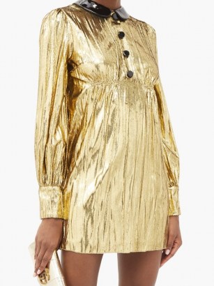GUCCI Detachable-collar lamé mini dress ~ metallic-gold evening dresses ~ vintage style party glamour