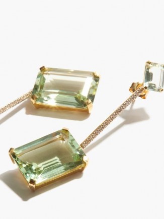 MATEO Diamond, green amethyst & 14kt gold drop earrings ~ green stone drops ~ glamorous luxe jewellery - flipped