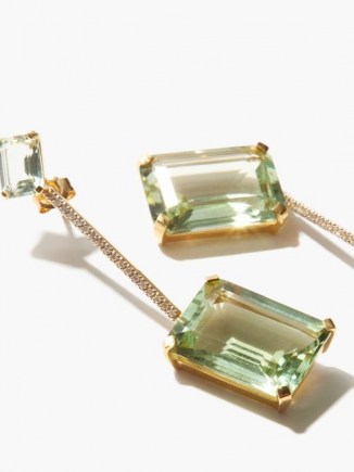 MATEO Diamond, green amethyst & 14kt gold drop earrings ~ green stone drops ~ glamorous luxe jewellery