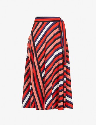 DIANE VON FURSTENBERG Tilda striped high-waist crepe midi skirt – red stripe skirts - flipped