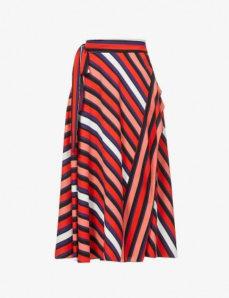 DIANE VON FURSTENBERG Tilda striped high-waist crepe midi skirt – red stripe skirts