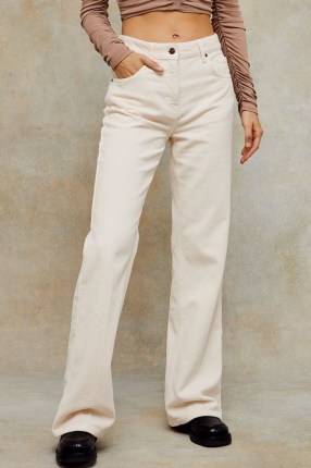 TOPSHOP Ecru Corduroy Relaxed Flared Jeans ~ neutral cords - flipped