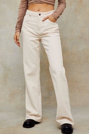 TOPSHOP Ecru Corduroy Relaxed Flared Jeans ~ neutral cords