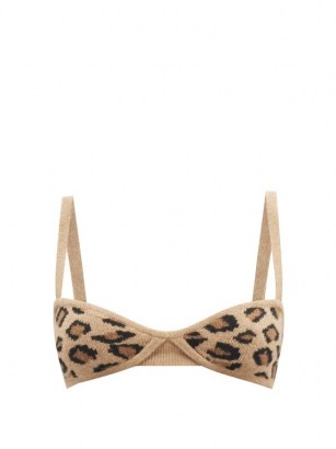 KHAITE Eda cheetah-jacquard underwired cashmere bralette – wild cat bralet – knitted bralets - flipped