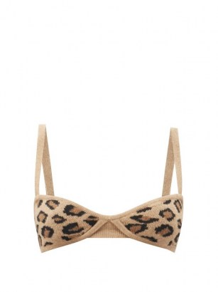 KHAITE Eda cheetah-jacquard underwired cashmere bralette – wild cat bralet – knitted bralets
