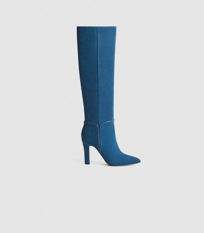 REISS ELINE SUEDE KNEE HIGH BOOTS BLUE - flipped