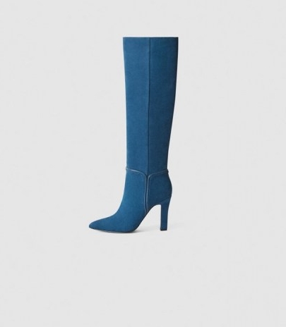 REISS ELINE SUEDE KNEE HIGH BOOTS BLUE
