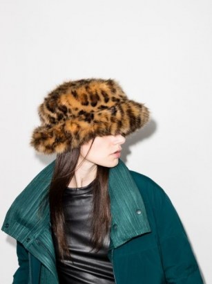 Emma Brewin leopard faux-fur bucket hat – fluffy winter hats – animal print accessories