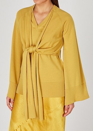 ERIKA CAVALLINI Mia mustard wool jumper ~ contemporary front tie jumper ~ dark yellow knitwear - flipped