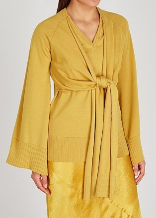 ERIKA CAVALLINI Mia mustard wool jumper ~ contemporary front tie jumper ~ dark yellow knitwear