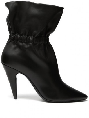 SAINT LAURENT Etienne gathered leather ankle boots ~ black point toe cone heel boots - flipped