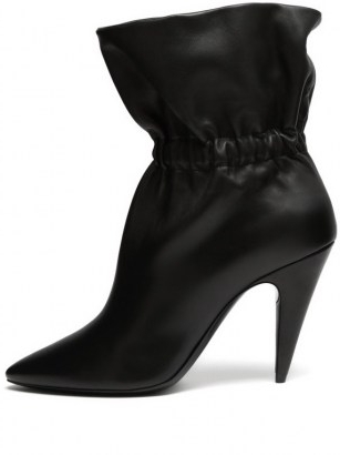 SAINT LAURENT Etienne gathered leather ankle boots ~ black point toe cone heel boots