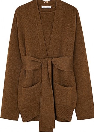 EXTREME CASHMERE N°154 Care brown cashmere-blend cardigan ~ waist tie wrap cardigans - flipped
